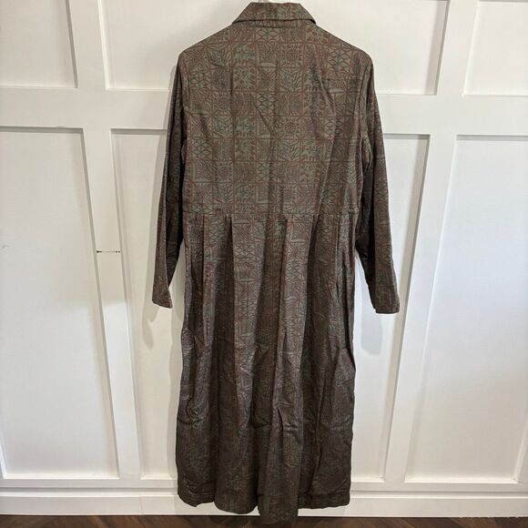 Peruvian Connection Women's Pima Button Down Maxi Coat Dress Green Brown Size M - Picture 7 of 8